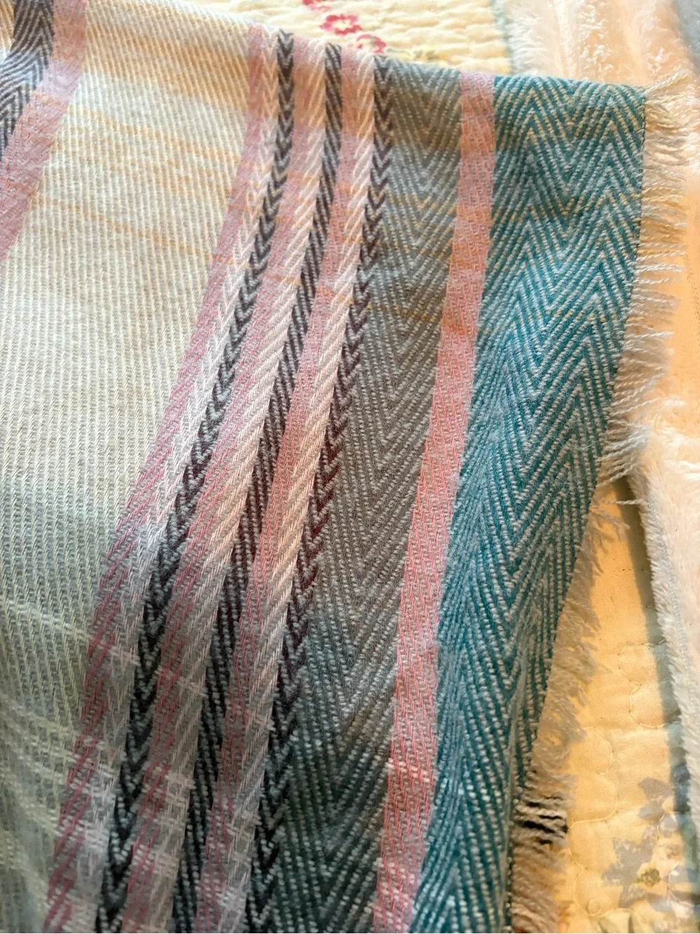 Plaid Fringe Open Front Kimono - Multi Pastel